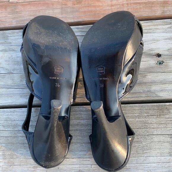 Neil Barrett Women's Black Patent Leather Cutout Peep Toe Platform Heels Size 38 - Picture 10 of 12